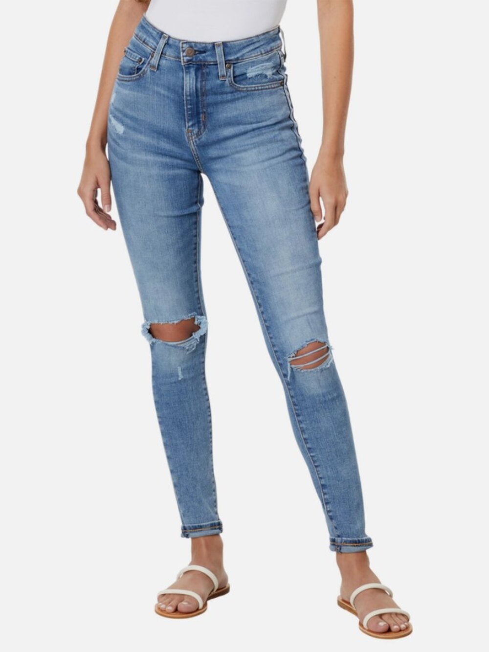 Levi Women 721 High Rise Skinny Leg Tailored Distressed Jeans Mid-Stretch 24